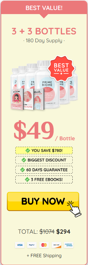 Best value: 3 + 3 bottles, 180-day supply – $49 per bottle, total $294, free shipping and 3 free e-books. Buy now.